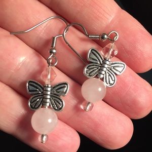 ROSE QUARTZ BUTTERFLY DANGLE EARRINGS